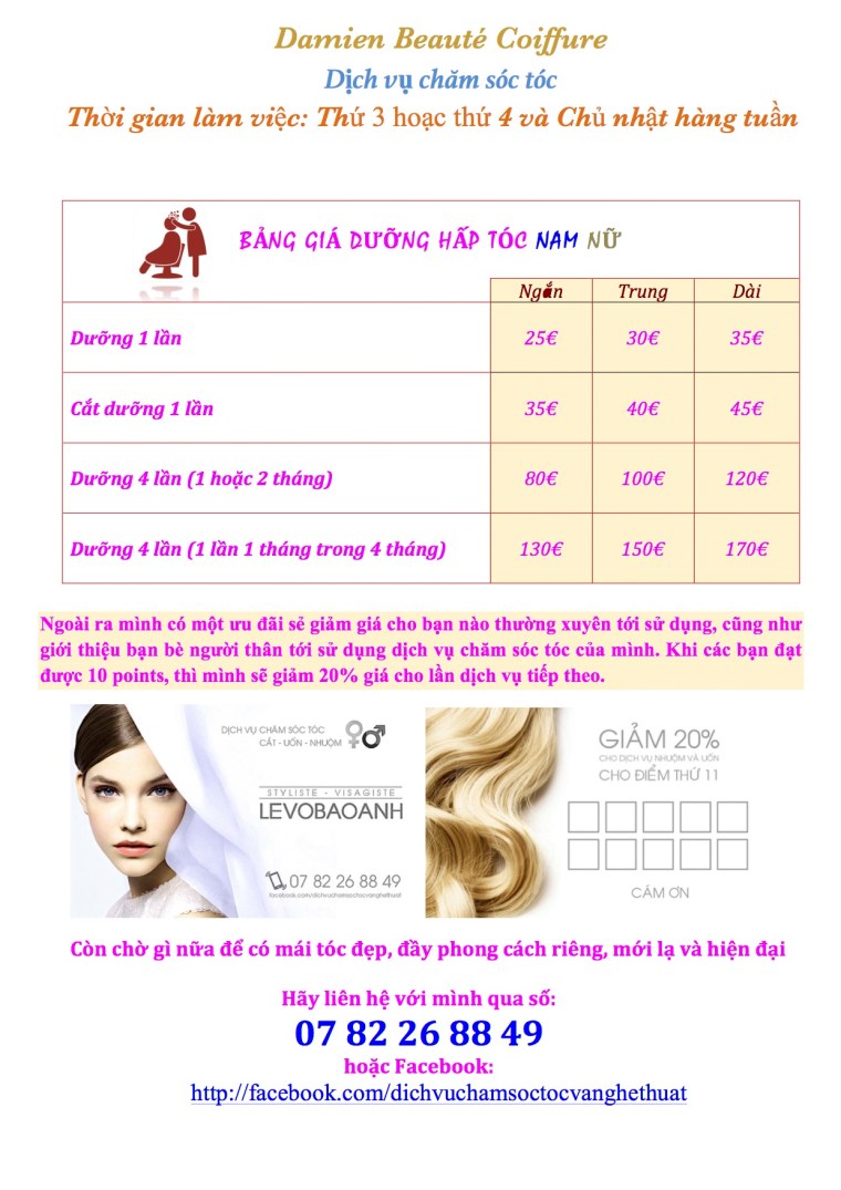 BẢNG GIÁ Nam Nữ Dưỡng